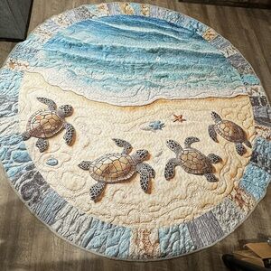 NWOT 89”X 89” Sea Turtle Beach Area Rug with no Slip Resistant Backing